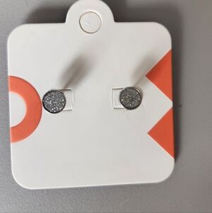 Round Silver Glitter Stud Earrings